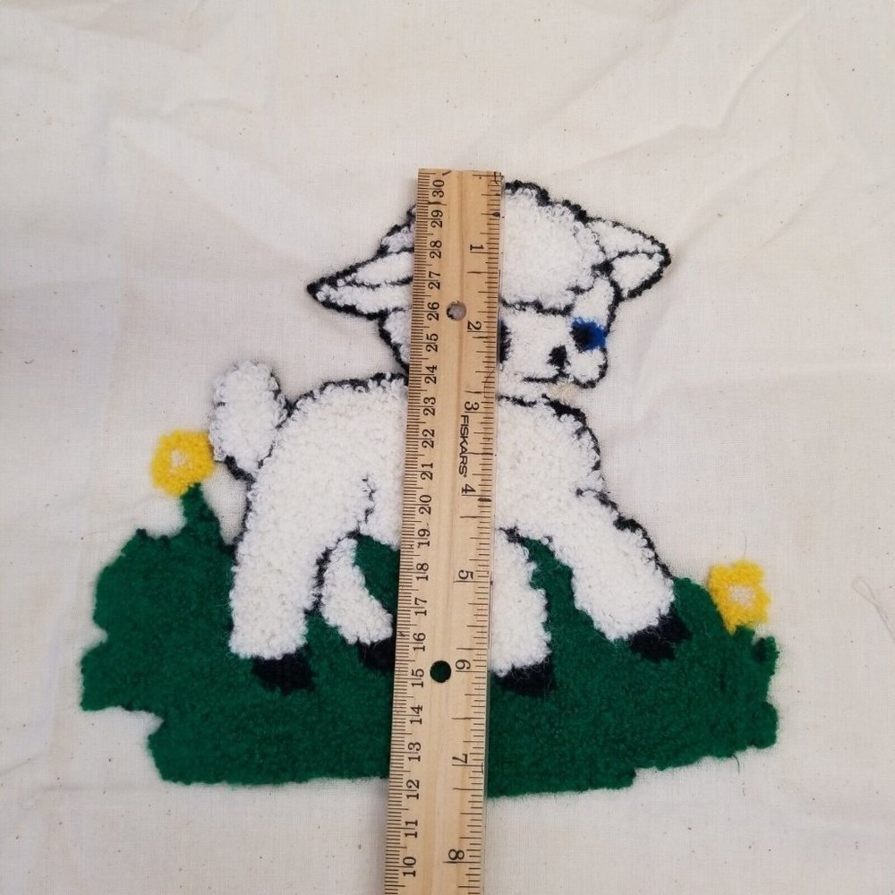 Vintage Hand Embroidered Quilt Square Handmade Spring Lamb Unfinished Animal - Picture 4 of 8
